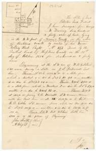 Field notes and sketch of 640 acres on Richland Creek, Navarro County, surveyed for George W. Downing by deputy surveyor Milton Wright, 26 May 1858.