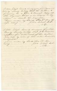 County surveyor J. M. Eliot's certificate of 2 April 1859 that this is a true copy of the Powell field notes, and Powell's application to renew them.
