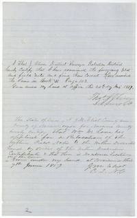 Thos. J. Oliver examines the field notes and records them in Book W p. 102 on 24 December 1857; J. M. Eliot certifies Wm. M. Love's relocation application, 7 June 1859.
