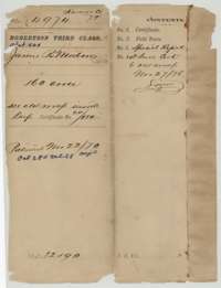 File jacket for the Robertson Third Class file of James R. Meador, 160 acres, listing the certificate, field notes, special report and old wrap; patented 22 November 1870.