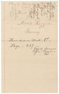 Jacket for the Noah Kezzia survey, recorded in Book C, page 237, in the county surveyor's office at Corsicana.