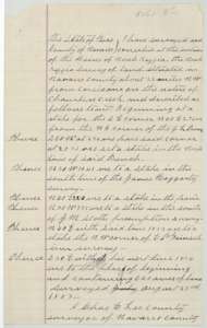 Field notes for 640 acres on the waters of Chambers Creek, surveyed for the heirs of Noah Kezzia by county surveyor Chas. E. Lee, 23 August 1887.