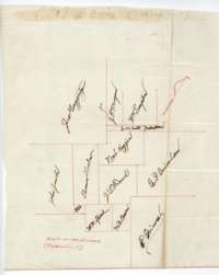 Hand-drawn sketch of the surveys around the Noah Kezzia tract, naming Haggarty, Morgan, Langston, Scott, Harlow, French, Speed, Brown and Grimes.