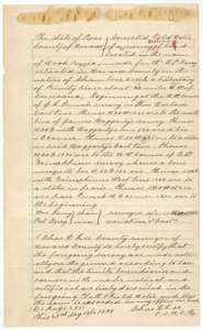 Corrected field notes for the Noah Kezzia survey made for B. F. Barry by Chas. E. Lee, surveyed 17 to 20 April 1888 on the waters of Chambers Creek.