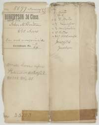 File jacket for John M. Britton's Mercer's Colony certificate, 640 acres, with a list of the papers inside.