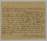 Richard Waterhouse's application to the Navarro County surveyor for 320 acres on Richland creek on half of P. W. Fuller's certificate, to include a survey made for Candelier(?) Bowen.
