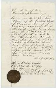 Affidavit of W. S. Shepard before the Navarro County district clerk, 2 July 1872, swearing he was an actual settler in good faith on the land when it was surveyed.
