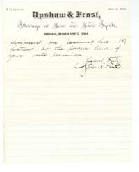Closing lines of the Upshaw & Frost letter, signed by Sam R. Frost, asking for the patent to be issued at the earliest convenience.