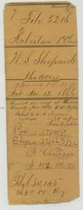 Jacket for the Shepard file, Robertson Third Class, 160 acres, with notes that the patent, No. 182, Volume 40, issued 3 October 1872.