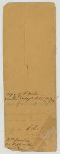 Back of an old wrapper, noting a copy of the field notes and a second call for the patent received on 9 July 1872.