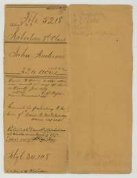 File jacket for John Anderson's 320 acres, a Mercer's Colony certificate on Briar Creek in Navarro County, patented to David R. Mitchell in March 1870.