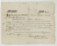 Mercer's Colony certificate No. 412 entitling John Anderson to 320 acres, signed by Commissioner John M. Crockett at Buffalo on 26 April 1850.