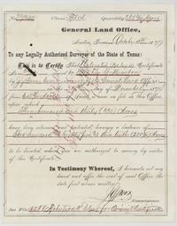 General Land Office unlocated balance certificate 22/235 for 285 3/10 acres issued to Stephen F. Minton by Commissioner J. J. Groos, Austin, 11 October 1877.