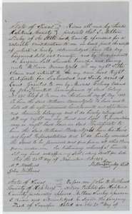 Deed of 20 November 1856 in which Milton Finley of Hopkins County sells his Mercer's Colony certificate No. 835 to William Warrenskjold.
