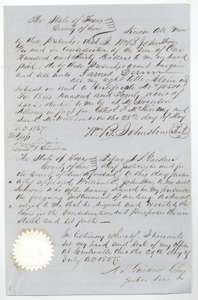 Transfer of certificate 2/4541, 320 acres, from William B. Johnston to James Dunn for $130, signed at Centreville, Leon County, 29 July 1857.